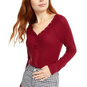 Ultra Flirt Waffle-Knit Henley Top
